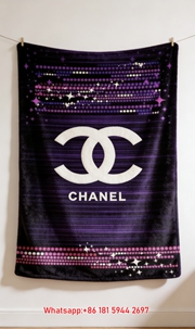 Chanel Purple Neon CC Logo Flannel Throw Blanket IMG_7286